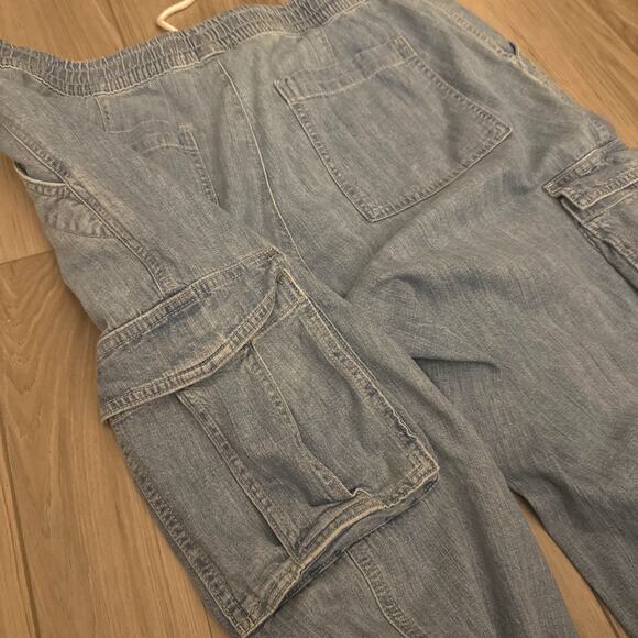 James Perse Los Angeles Denim Cargo Pants Women’s Sz 4 / 36 Blue Elastic Waist - Picture 8 of 8